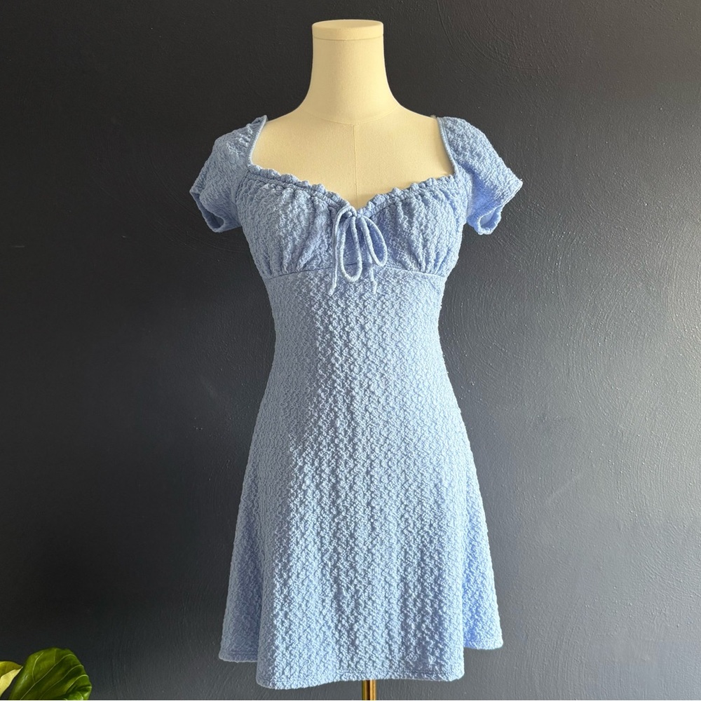 Lush Light Blue Textured Babydoll Mini Dress - Size Small